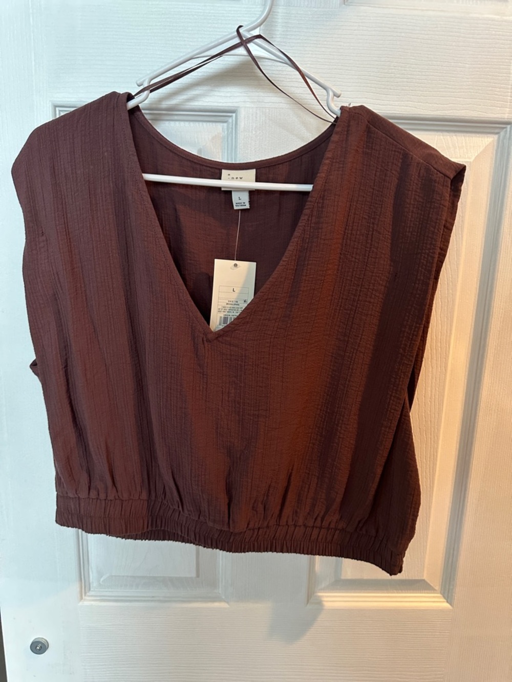 a new day Chocolate Brown Textured V-Neck Cropped Top